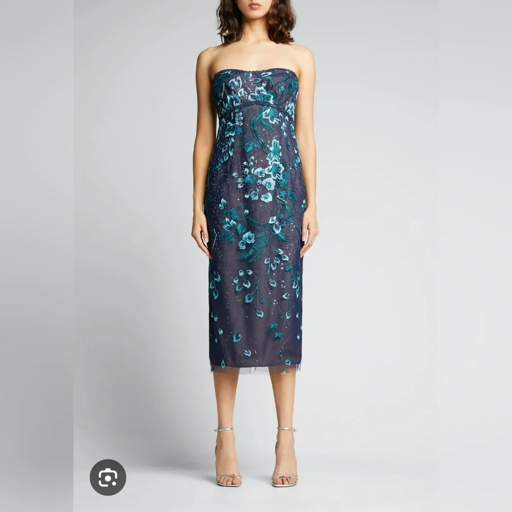 Marchesa Notte Embroidered Tea Length Dress size 8 NEW